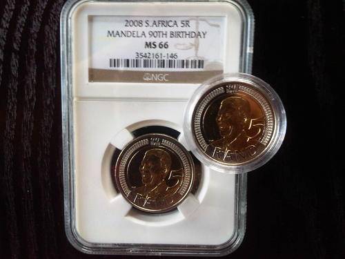 Combo 2008 Mandela 90th Birthday MS66 and One UNC R5 Capsulated Coin!!!