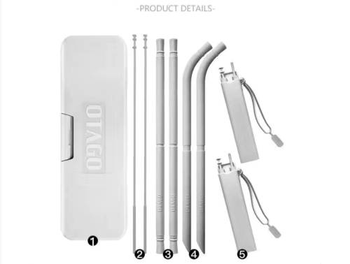 OTAGO Reusable Collapsible Silicone Straws with Travel Case Set of 9, BPA Free