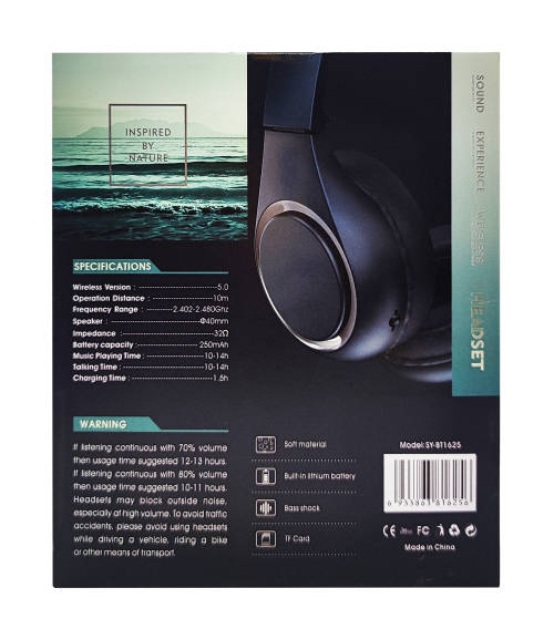 Bluetooth 5.0 Wireless Headphones - BT1625 - Blue