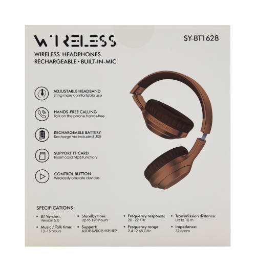 Bluetooth 5.0 Wireless Headphones - BT1628 - Brown