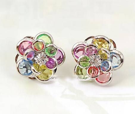 ***True Grace Accessories*** Colorful Faceted Resin Round Crystal Bead Flower Stud Earrings