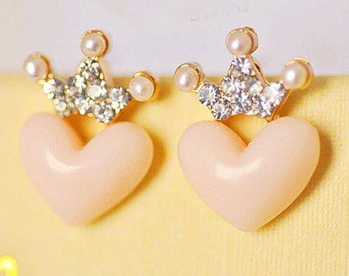 ***True Grace Accessories*** Crown Pink Heart Lovely Cute Stud Earrings