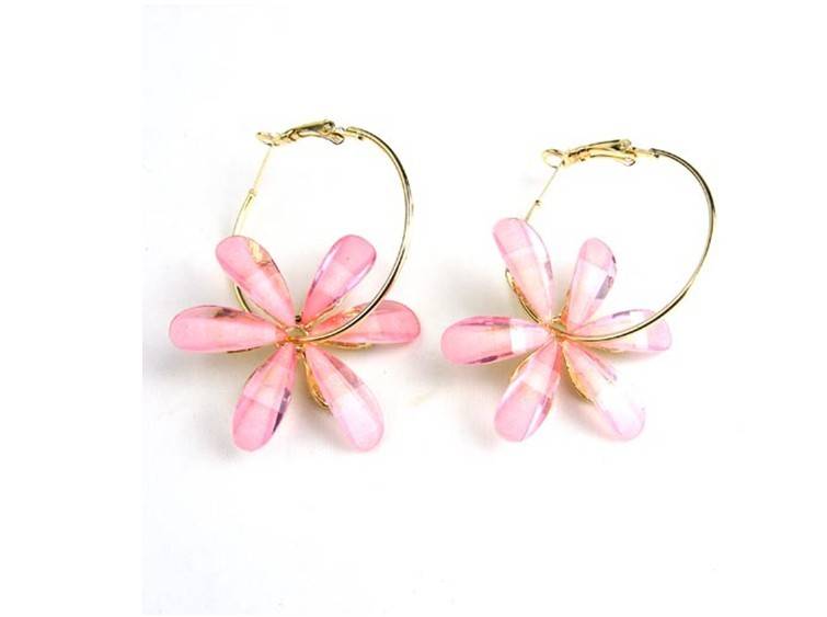 ***True Grace Accessories*** Pink Six Petal Flower Hoop Earrings