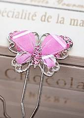 ***True Grace Accessories*** Silver Tone Colorful Butterfly Hair Stick (Pink)