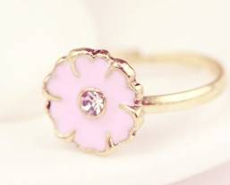 ***True Grace Accessories*** Adjustable Gold Tone Cute Little Pink Flower Ring