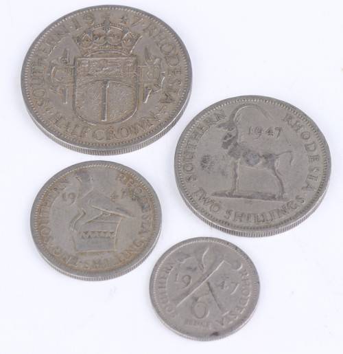 1947 Southern Rhodesian lot (Fine Detail) - Half Crown + 2 Shilling + 1 Shilling + 6 Pence