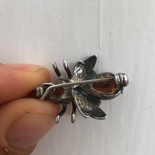 Small Vintage Silver Amber Bug Brooch