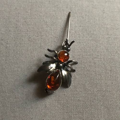 Small Vintage Silver Amber Bug Brooch