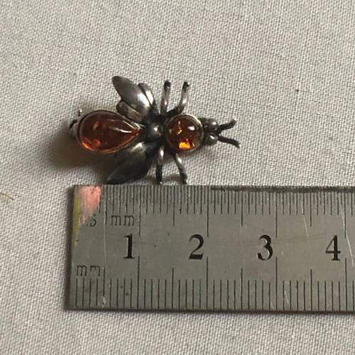 Small Vintage Silver Amber Bug Brooch