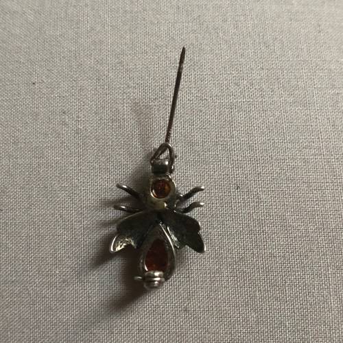 Small Vintage Silver Amber Bug Brooch