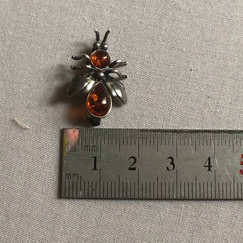 Small Vintage Silver Amber Bug Brooch