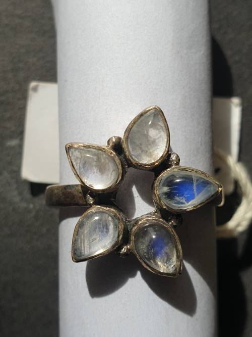 silver ring with moonstone stones