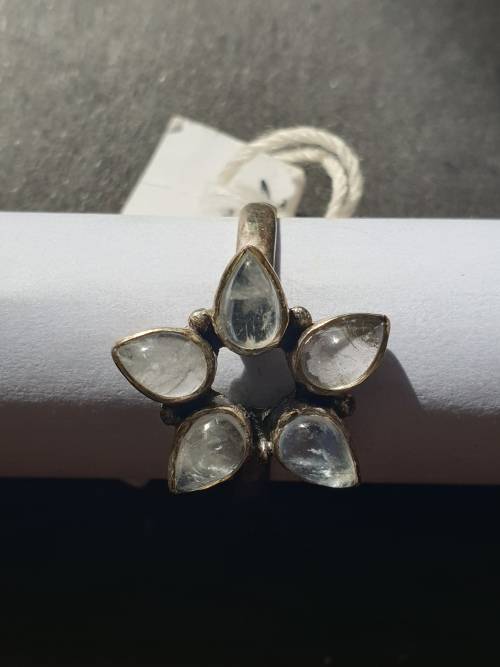 silver ring with moonstone stones