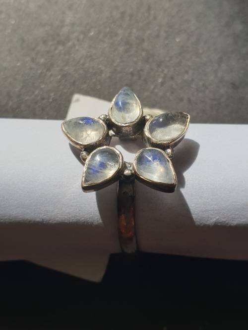silver ring with moonstone stones