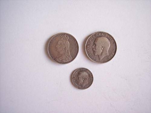UK 1889 1SHILLING - 1912 1 SHILLING - 1911 3 PENNY - ALL SILVER COINS - EXTREMELY VALUABLE
