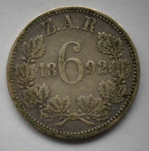 1892 ZAR SILVER KRUGER 6 PENCE