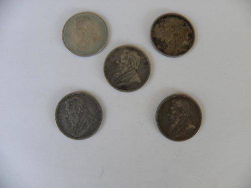 1896 ZAR 6 PENCE SILVER KRUGER COINS x 5 COINS