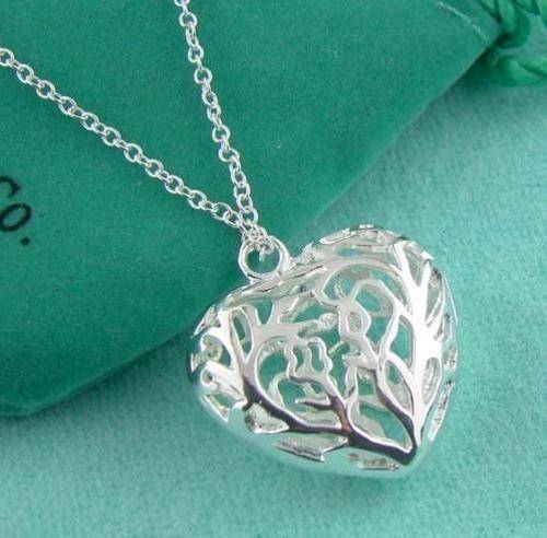 Silver Flower Heart & Chain Necklace