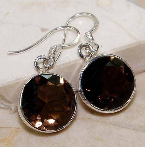 10CT Smoky Topaz 925 Solid Sterling Silver Earrings 1 1/4" Inches Long