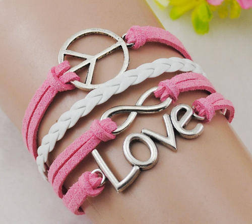 Love Antique Silver Leather Charm Bracelet (SAF20140110)