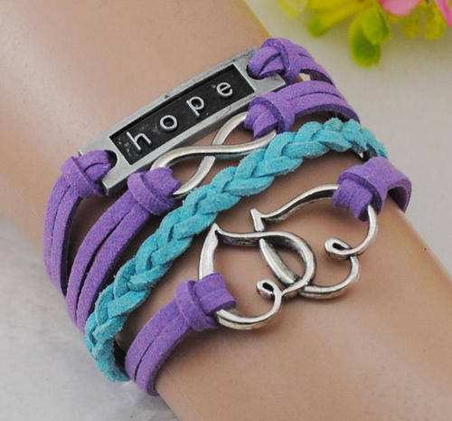 Heart Antique Silver Leather Charm Bracelet (SAF20140110)