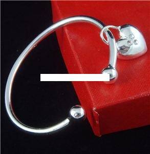 nice 925 sterling silver w/cz heart bangle bracelet