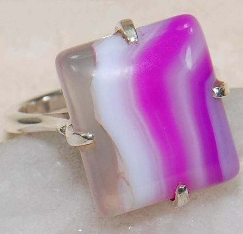 Botswana Lace Agate 925 Sterling Silver Ring Sz 7.75;15