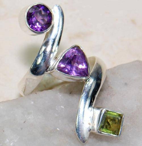 Amethyst & Peridot 925 Sterling Silver Ring Sz 8.25;44