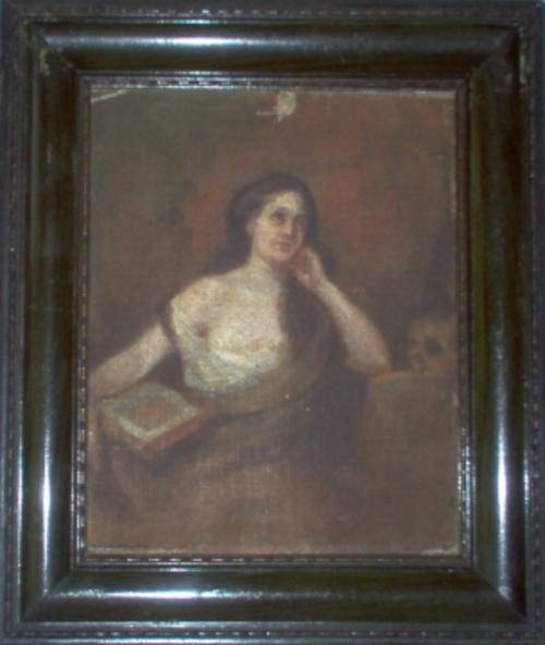 Oil Paining in Dark Green almost Black Frame.