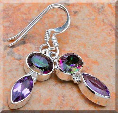 **FREE SHIPPING!**LOW START! MYSTIC TOPAZ&AMETHYST EARRINGS!!! SET IN SOLID STERLING SILVER
