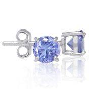 FREE SHIPPING! LOW START! Natural Tanzanite Round Shape 925 Sterling Silver Stud Earrings