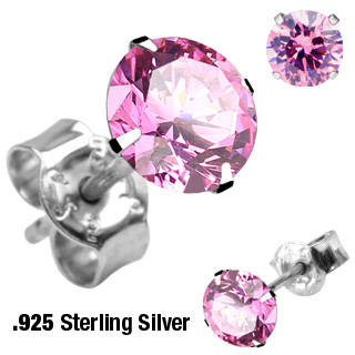 R1 START! "Pretty Pink Topaz Cz's" Sterling Silver Stud Round Cut CZ Earrings