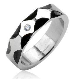 ****Cool Black IP CZ Wave Stainless Steel Wedding Ring