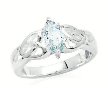 **CRAZY FREE SHIPPING!!**CELTIC HEARTS GENUINE MARQUISE BLUE TOPAZ 925 STERLING SILVER RING 8