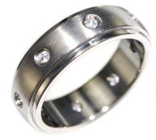 **FREE SHIPPING**SATIN FINISH - MENS 0.40CTW ETERNITY STAINLESS STEEL WEDDING RING - SIZE 11