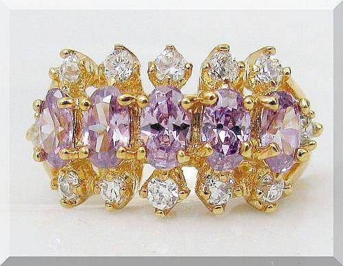 **FREE SHIPPING** SUPER STYLISH CZ AMETHYST RING CLAD IN 18K GP SZ 4