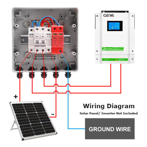 GEYA Solar PV DC Combiner Box 1in-1out 550VDC 15A Fuse SPD 2P Breaker Pre-Wired GYPV/1-1