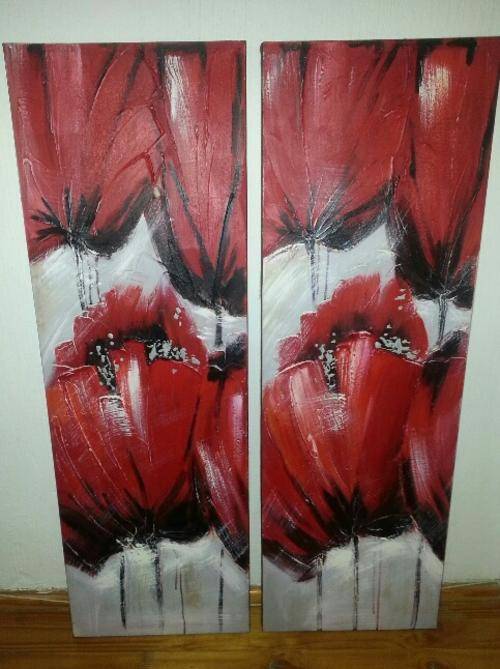 SET OF 2 ORIGINAL PAINTINGS FLOWERS  -  CRAZY R1 AUCTION FOR THE SET