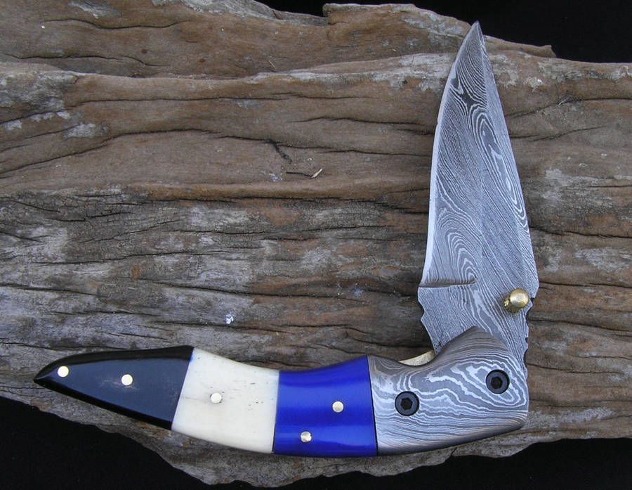 Unique Custom Made Damascus Steel Linerlock Knife