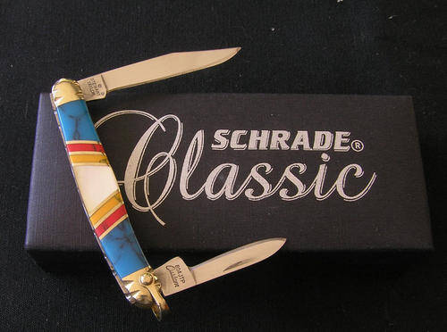 Schrade Custom Journeyman Turquoise & Mother of Pearl Stockman Knife