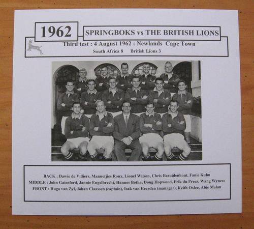 1962 - SPRINGBOKS vs THE BRITISH LIONS - third test 1962 at Newlands in Cape Town