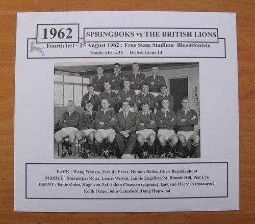 1962 - SPRINGBOKS vs THE BRITISH LIONS - fourth test 1962 in Bloemfontein