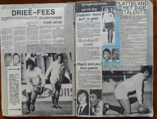 Vintage 1970's rugby scrapbook - Springbok trials, SA vs South America 1980, Currie Cup 1970's