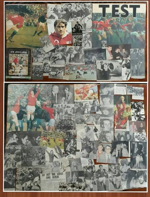 Newspaper pictures and souvenir magazine of the 1974 British Lions rugby team in South Africa
