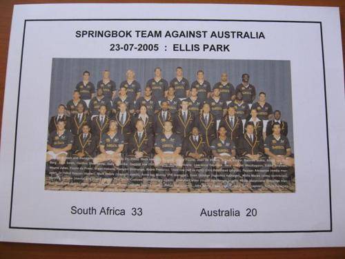 Picture of the Springbok rugby team who played against Australia at Ellispark - Tri-Nations 2005