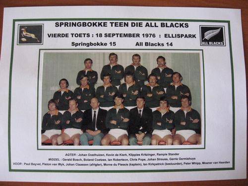 Gloss photo of the Springbok rugby team - fourth test 1976 against the All Blacks at Ellis Park