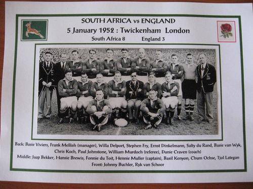 Gloss photo of the Springbok rugby - 1952 - against England at Twickenham