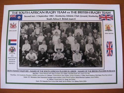 Gloss photo of the South African rugby team and the British team together- 1903 in Kimberley