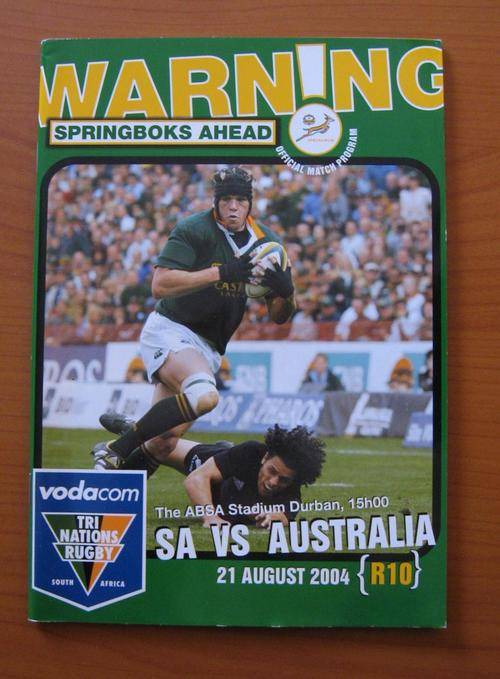 Official rugby programme - SOUTH AFRICA vs AUSTRALIA - 2004 at the ABSA Stadium in Durban