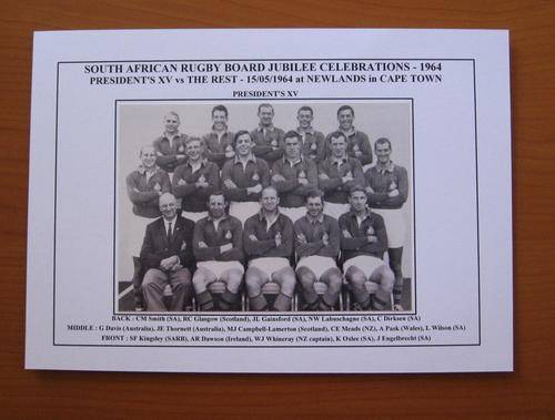 Gloss photo of the PRESIDENT'S XV RUGBY TEAM vs THE REST - 1964 SARB Jubilee Celebrations